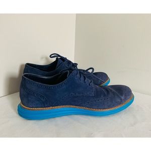 Cole Haan Lunargrand Blue Suede Shoes Oxford Derby Size 10
